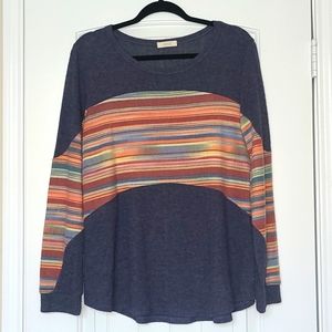 ODDI Blue with Multicolored Stripes Top Large